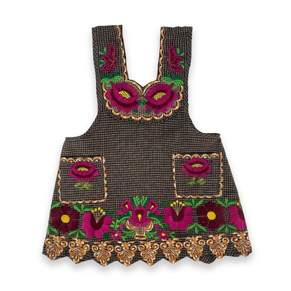 Brown Mexican Embroidered Apron – Premium Cotton Blend Apron with Pink Floral - Picture 4 of 8
